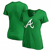 Women Atlanta Braves Fanatics Branded Kelly Green Plus Size St. Patrick's Day White Logo V Neck T-Shirt,baseball caps,new era cap wholesale,wholesale hats